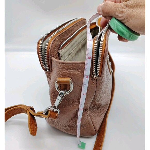 Valentina Taupe Tan Pebbled Leather Shoulder Bag Crossbody Purse Neutral Italy - Picture 16 of 16